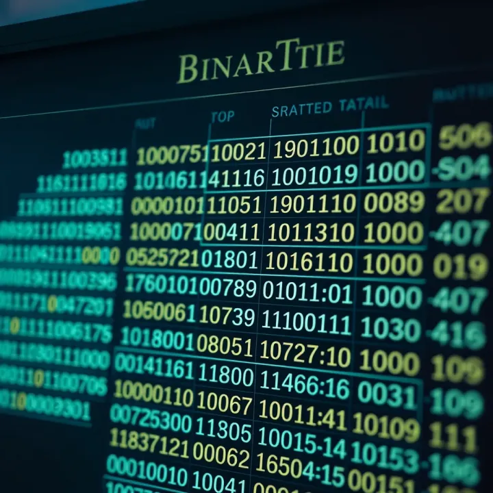 Structure of a Binary Table with Binary Digits Diagram showing the structure of a binary table with rows and columns of binary digits