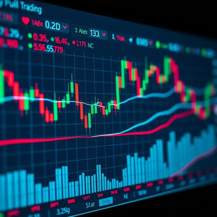 Illustration of candlestick charts overlaid with trend lines and indicators used for analyzing price movements