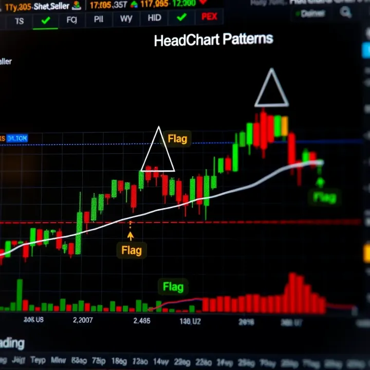 Diagram showing different common cryptocurrency chart patterns like head and shoulders, triangles, and flags