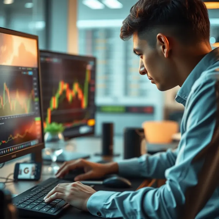 Person analyzing charts and digital data related to cryptocurrency trading on a computer