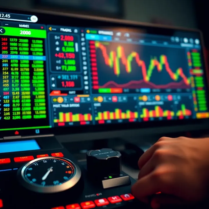 Virtual trading dashboard with forex market data, buy and sell options, and performance metrics