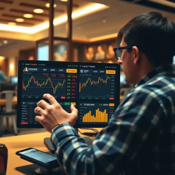 User interacting with a digital platform for gold trading showing market data and trading options