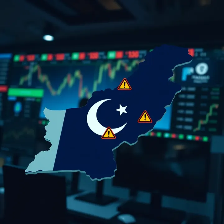 Map of Pakistan highlighting regulatory framework and caution symbols for trading risks